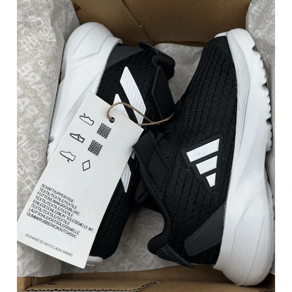 Adidas Duramo Baby Infant Boys Slip-on Sneaker Size 5 Black-White Flexible Shoes
